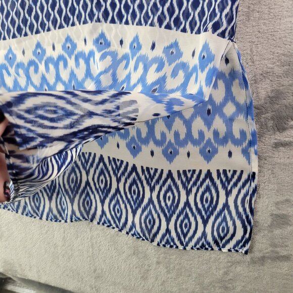 Chico’s Women’s‎ S Top Blue White Ikat Boho Relaxed Fit Lagonlook Layered Sheer - Picture 6 of 11